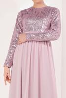 Tesettür giyim PUDRA PUL PAYETLİ ŞİFON ABİYE ELBİSE T 63706 