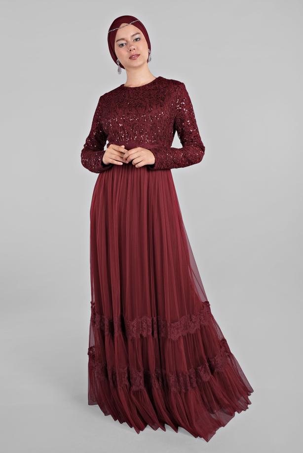 Vêtements hijab  Lace and Tulle Detailed Evening Dress T 75725  - TRENDTESETTÜR