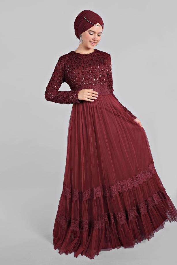 Vêtements hijab  Lace and Tulle Detailed Evening Dress T 75725  - TRENDTESETTÜR