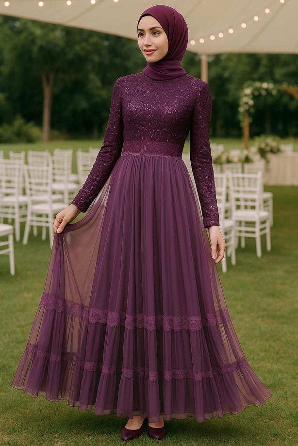 Vêtements hijab  Lace and Tulle Detailed Evening Dress T 75725  - TRENDTESETTÜR