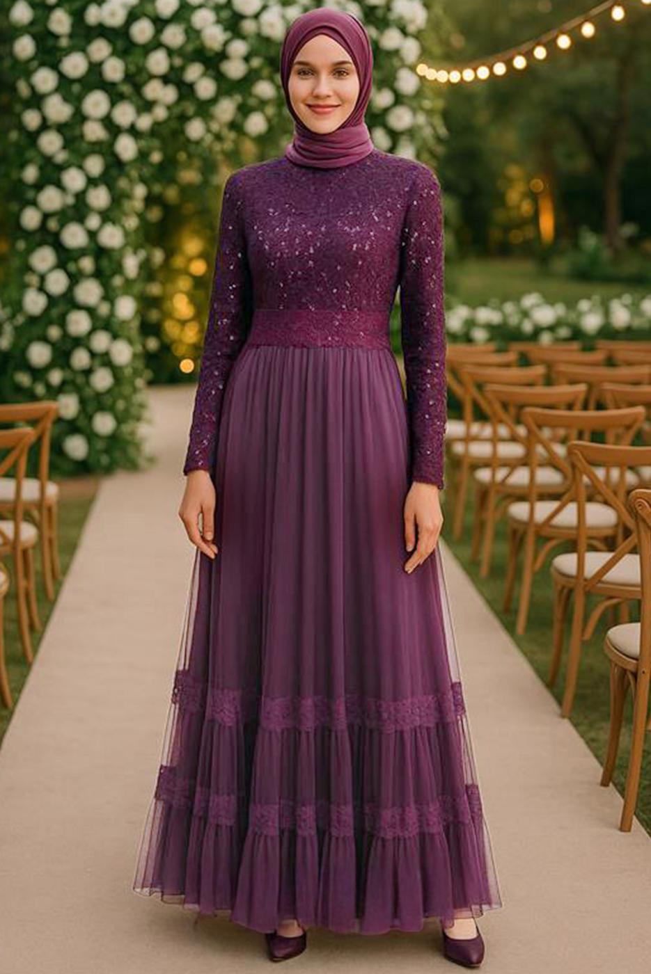 Vêtements hijab PRUNE Robe de Soirée T 75725 