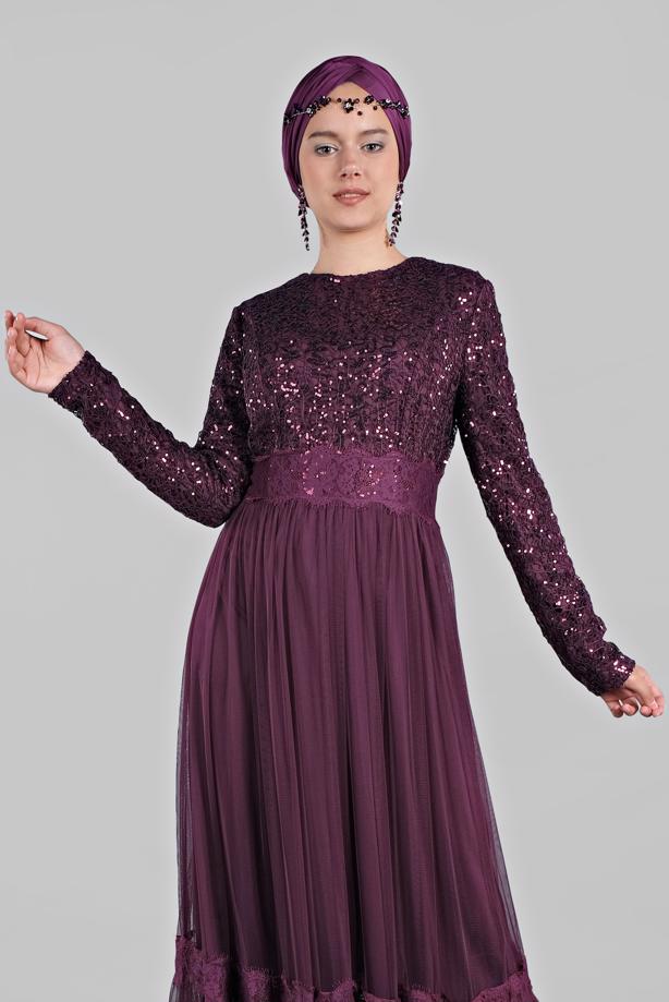 Vêtements hijab  Lace and Tulle Detailed Evening Dress T 75725  - TRENDTESETTÜR
