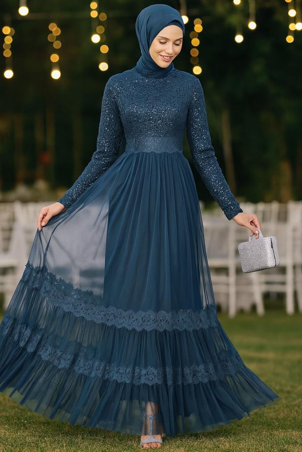 Vêtements hijab  Lace and Tulle Detailed Evening Dress T 75725  - TRENDTESETTÜR