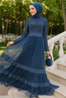 Hijab clothing GREEN Lace and Tulle Detailed Evening Dress T 75725 