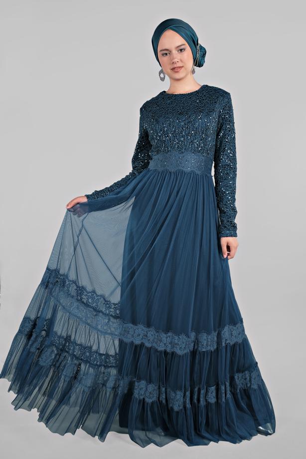 Vêtements hijab  Lace and Tulle Detailed Evening Dress T 75725  - TRENDTESETTÜR