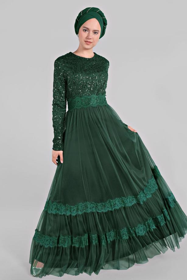 Vêtements hijab  Lace and Tulle Detailed Evening Dress T 75725  - TRENDTESETTÜR
