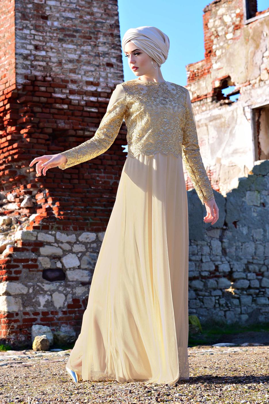 Hijab clothing BEIGE T 83293 Arn-Abiye Elbise