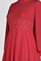 Tesettür giyim KIRMIZI GÜPÜR DETAYLI ABİYE ELBİSE 84083