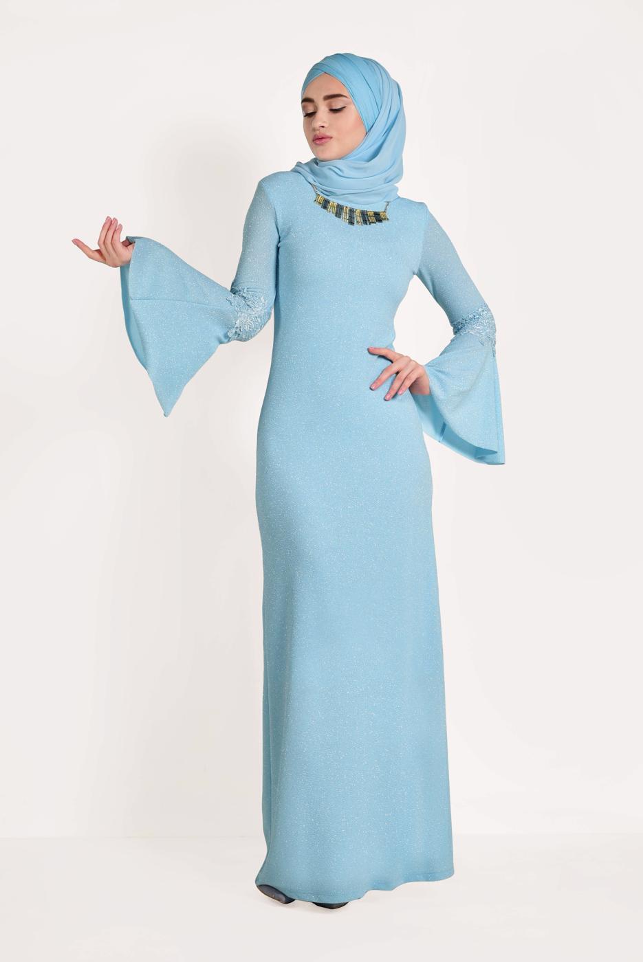 Hijab clothing BLUE EVENING DRESS WITH ACCESSORY T 01283