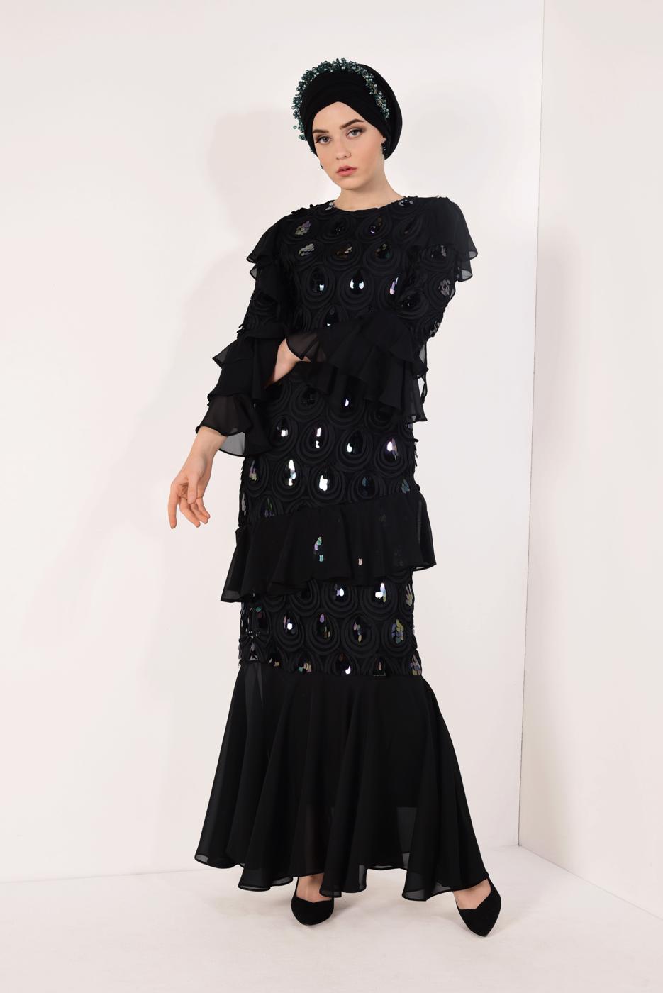 Vêtements hijab NOIR Robe de Soirée T 0851