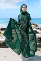 Tesettür giyim YEŞİL PELERİN GÖRÜNÜMLÜ ABİYE ELBİSE 0858