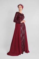 Tesettür giyim KIRMIZI PELERİN GÖRÜNÜMLÜ ABİYE ELBİSE 0858