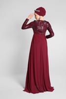 Tesettür giyim KIRMIZI PELERİN GÖRÜNÜMLÜ ABİYE ELBİSE 0858