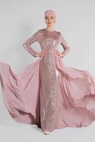 Tesettür giyim PUDRA PELERİN GÖRÜNÜMLÜ ABİYE ELBİSE 0858