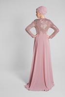 Tesettür giyim PUDRA PELERİN GÖRÜNÜMLÜ ABİYE ELBİSE 0858