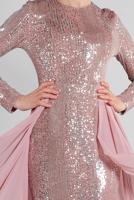 Tesettür giyim PUDRA PELERİN GÖRÜNÜMLÜ ABİYE ELBİSE 0858