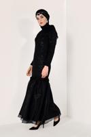 Hijab clothing BLACK Sequined Fish Evening Dress T 1451