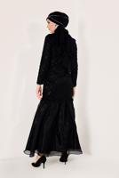 Hijab clothing BLACK Sequined Fish Evening Dress T 1451