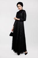 Tesettür giyim SİYAH SİMLİ ABİYE ELBİSE 1522