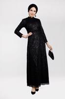 Tesettür giyim SİYAH SİMLİ ABİYE ELBİSE 1522