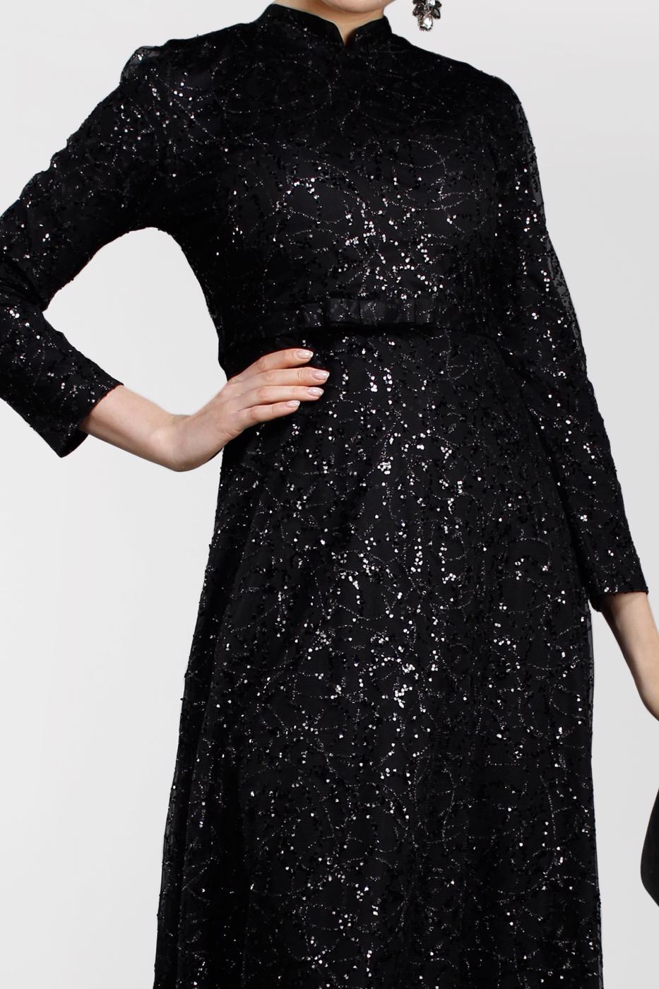 Tesettür giyim SİYAH SİMLİ ABİYE ELBİSE 1522