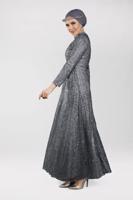 Tesettür giyim GRİ SİMLİ ABİYE ELBİSE 1522