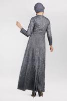 Tesettür giyim GRİ SİMLİ ABİYE ELBİSE 1522