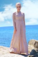 Tesettür giyim PUDRA SİMLİ ABİYE ELBİSE 1522