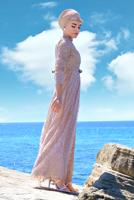 Tesettür giyim PUDRA SİMLİ ABİYE ELBİSE 1522