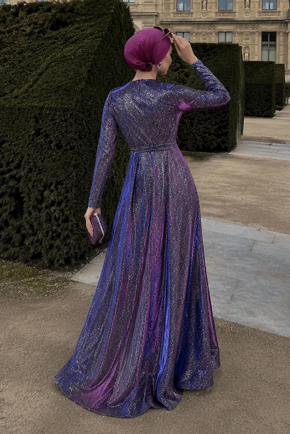 Hijab-Kleidung LILA GLITZER ABENDKLEID T 1851