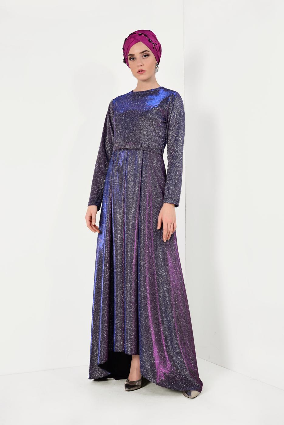 Hijab clothing PURPLE Flywheel Skirt Tinsel Evening Dress T 1851