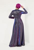 Hijab clothing PURPLE Flywheel Skirt Tinsel Evening Dress T 1851