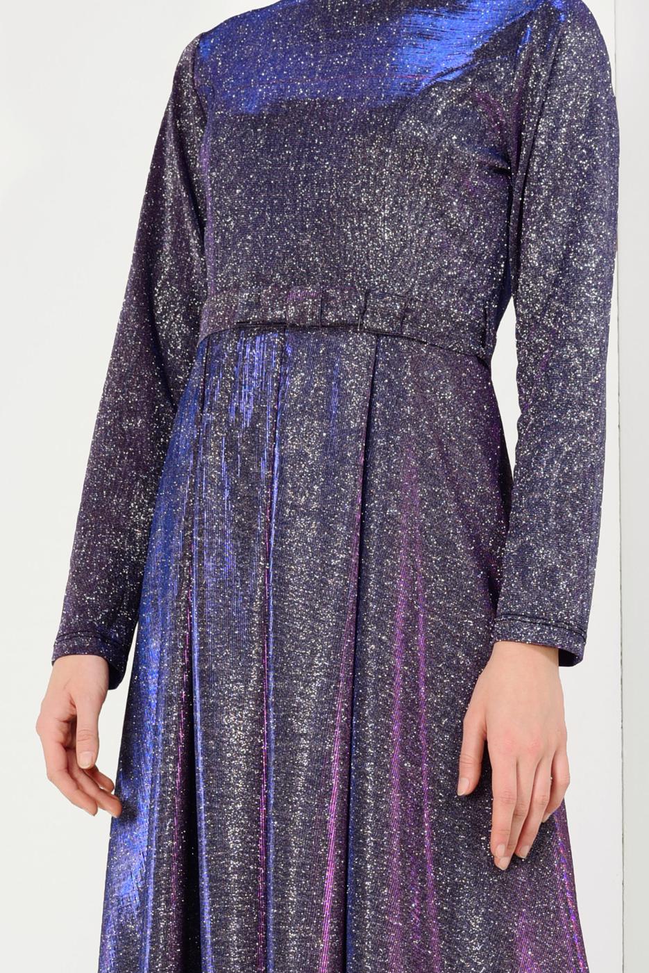 Hijab clothing PURPLE Flywheel Skirt Tinsel Evening Dress T 1851