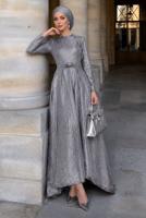 Hijab-Kleidung GRAU GLITZER ABENDKLEID T 1851