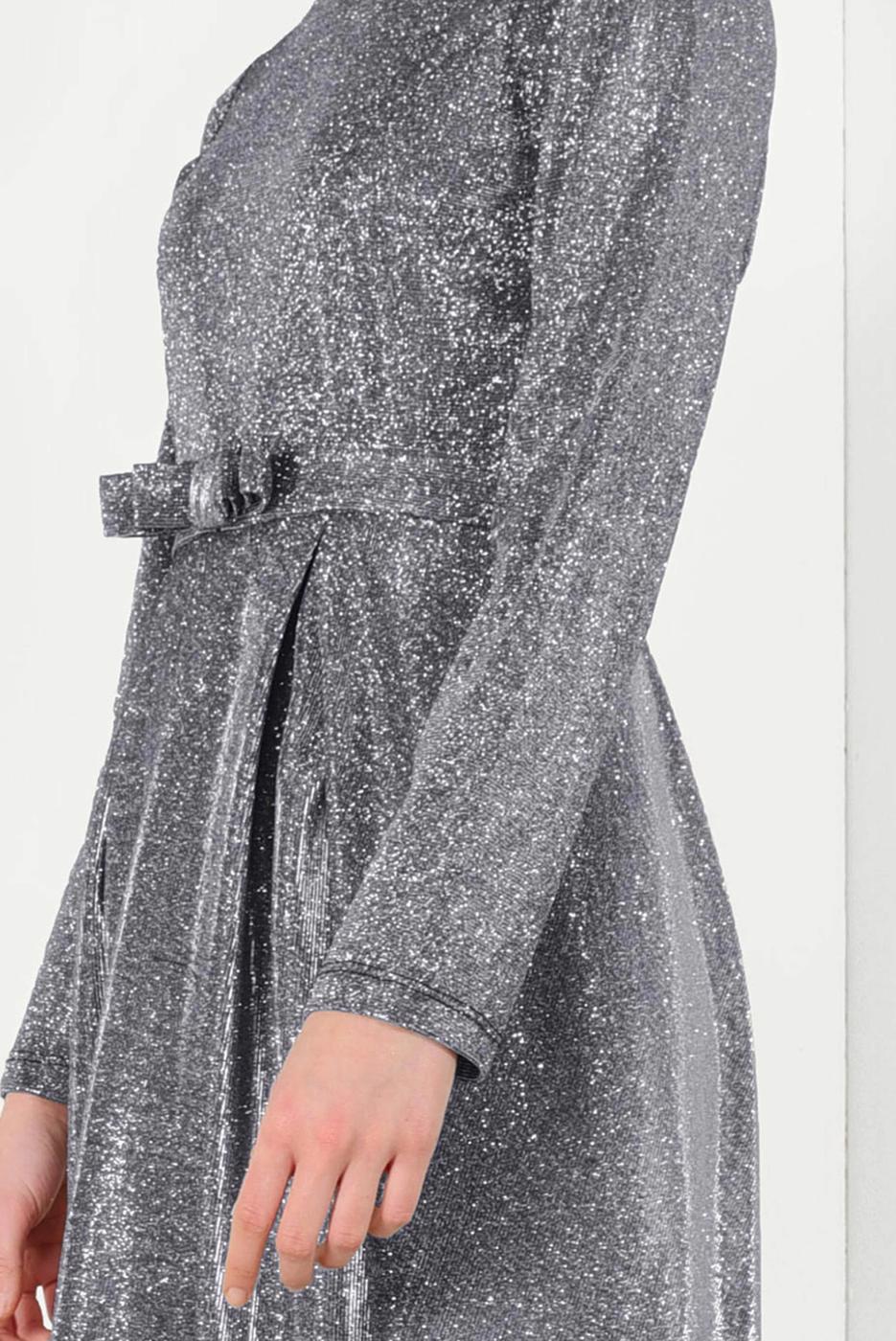 Hijab-Kleidung GRAU GLITZER ABENDKLEID T 1851