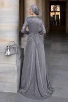 Hijab-Kleidung GRAU GLITZER ABENDKLEID T 1851