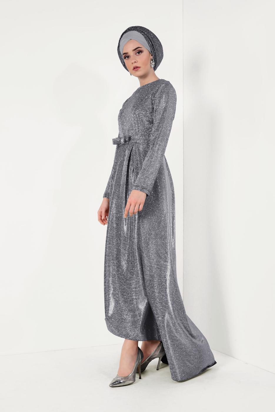 Vêtements hijab GRIS Robe de Soirée T 1851