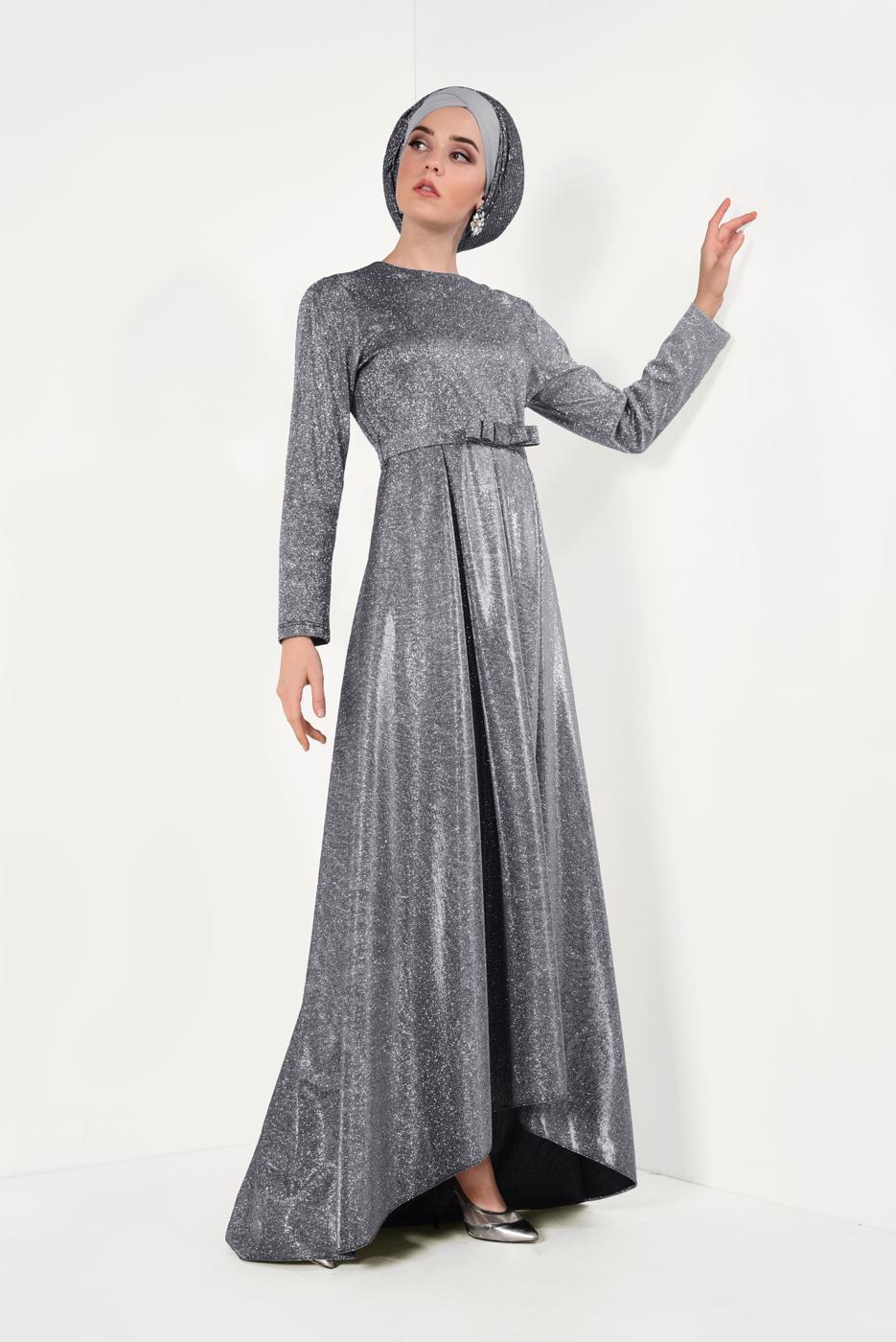 Vêtements hijab GRIS Robe de Soirée T 1851