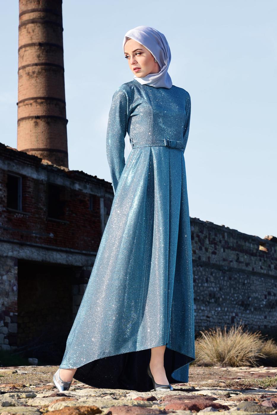 Vêtements hijab BLEU Robe de Soirée T 1851