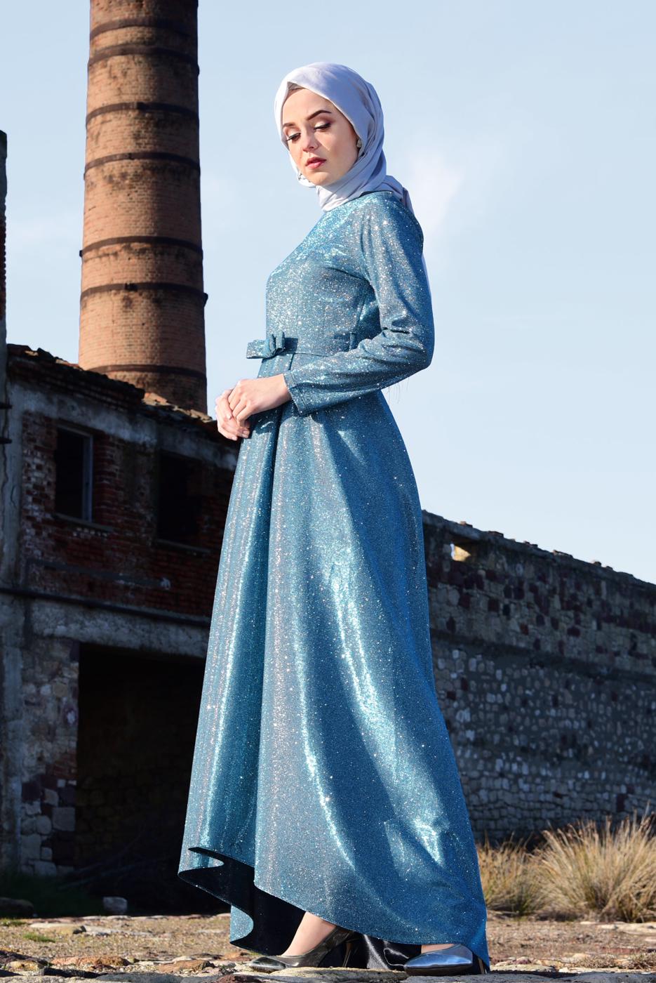 Vêtements hijab BLEU Robe de Soirée T 1851