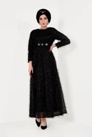 Hijab clothing BLACK Fringed Evening Dress T 2251 