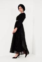 Hijab clothing BLACK Fringed Evening Dress T 2251 