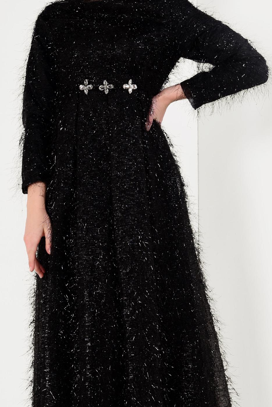 Hijab clothing BLACK Fringed Evening Dress T 2251 