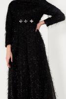 Hijab clothing BLACK Fringed Evening Dress T 2251 