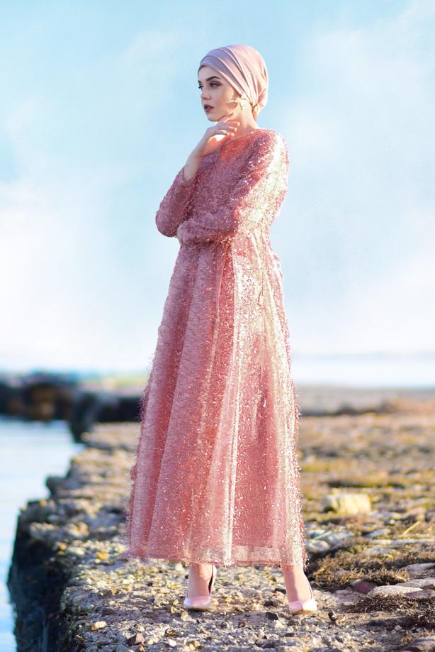 Vêtements hijab  Fringed Evening Dress T 2251  - TRENDTESETTÜR
