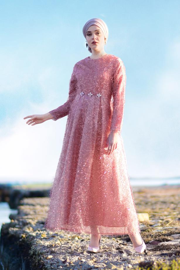 Vêtements hijab  Fringed Evening Dress T 2251  - TRENDTESETTÜR