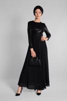 Hijab clothing BLACK T 3522 AZD- ABİYE ELBİSE