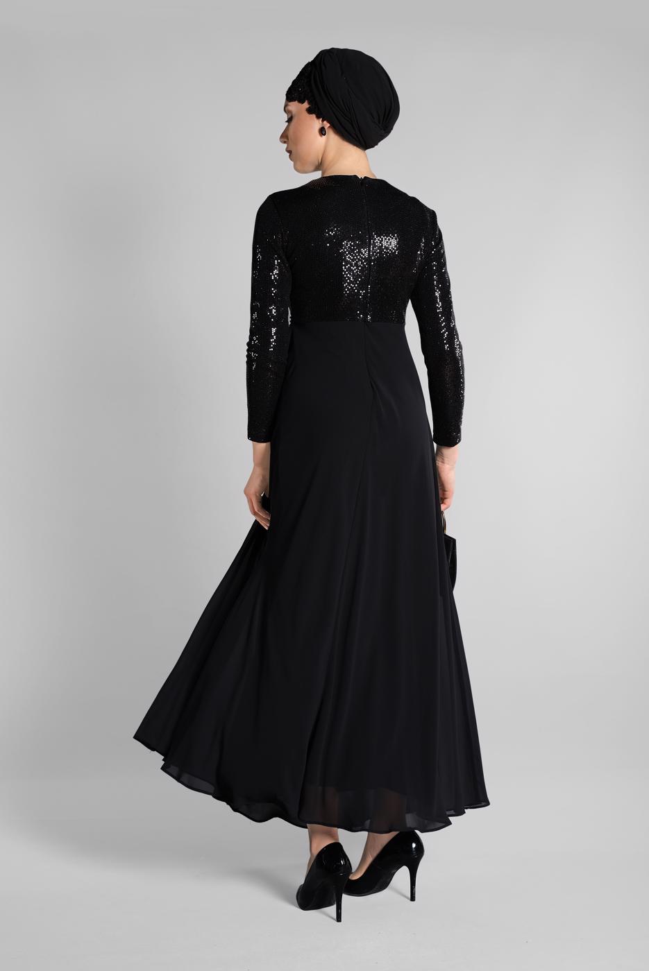 Hijab clothing BLACK T 3522 AZD- ABİYE ELBİSE