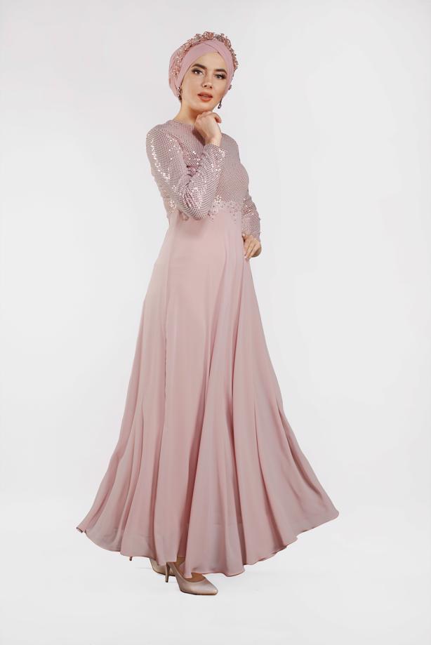 Vêtements hijab  T 3522 AZD- ABİYE ELBİSE - TRENDTESETTÜR