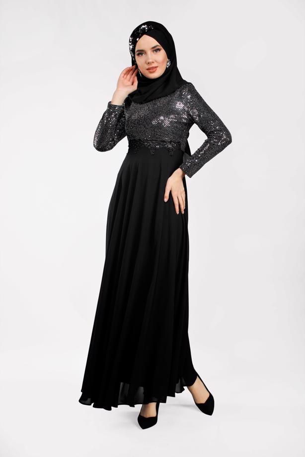 Vêtements hijab  T 3522 AZD- ABİYE ELBİSE - TRENDTESETTÜR